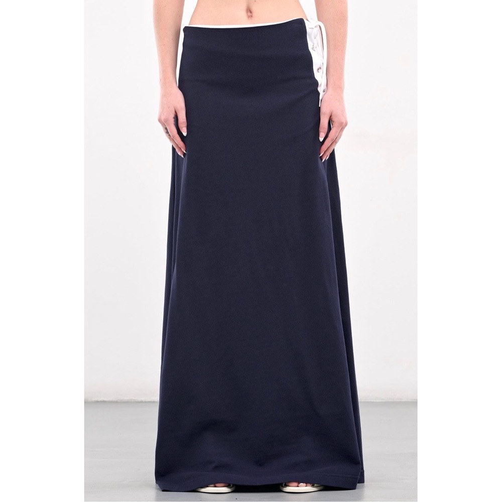 NWT Julie Kegels‎ Womens Jamaica Pique Maxi Skirt Medium Nautical Beachy Blue